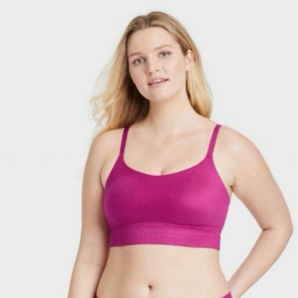 Auden Dark Pink Lace Trim Longline Bralette Size Medium NWT